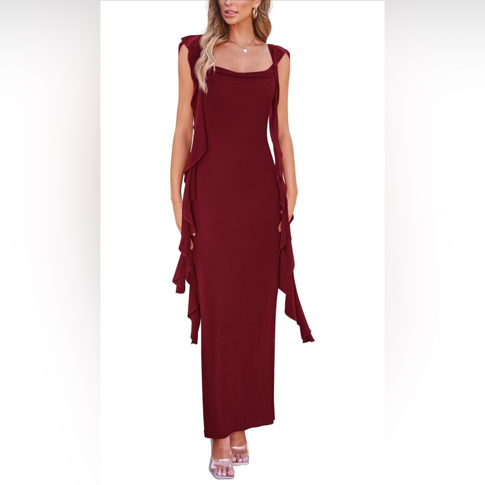 PRETTYGARDEN Formal Wedding Guest Ruffle Cocktail Party Maxi Bodycon Dress